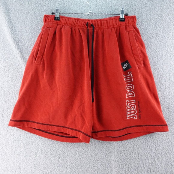 Nike Just Do It Mens L Sweat Shorts Red Drawstring Gym Training Casual Stretch - Picture 1 of 6
